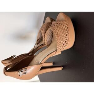 Jessica Simpson Womens Woven Leather Platform High Heel Tan Sandal 9M